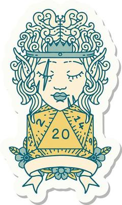 elf barbarian character with natural twenty dice roll sticker