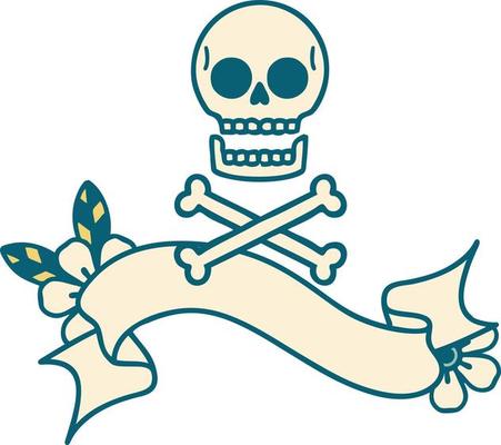 tattoo with banner of cross bones