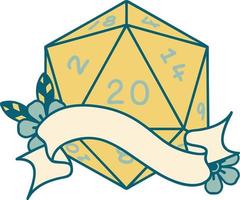 natural twenty D20 dice roll illustration vector