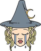 crying elf mage character face illustration vector