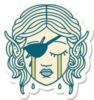 crying elf rogue character face sticker vector