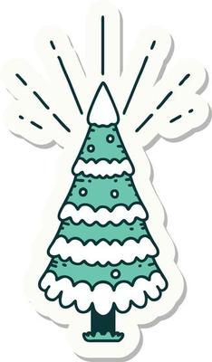 sticker of tattoo style snow covered pine tree