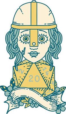 human fighter with natural twenty dice roll illustration