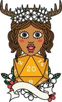 human druid with natural twenty dice roll illustration vector