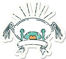grunge sticker of tattoo style crying spider vector