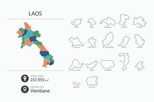 mapa de laos con mapa detallado del país. elementos del mapa de ciudades, áreas totales y capital. vector