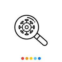 Magnifying glass and virus icon. vector