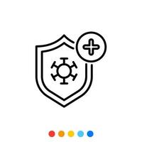 escudo icono lineal con símbolo de virus, vector. vector