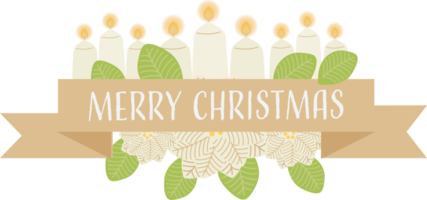 golden Christmas banner flower and candle png