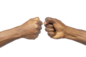 Black Hands giving fist bump. versus challenge. fist battle png