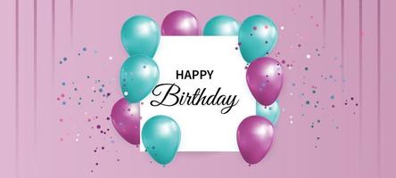 Happy birthday purple and blue balloons and vertical line background vector