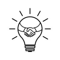 Cooperation line icon illustration. Contain handshake illustration icon with light bulb. simple design editable vector