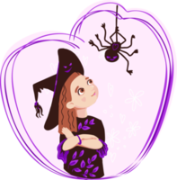 Cartoon witch and spider in Halloween. png