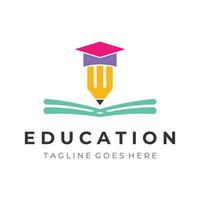 Creative student education logo template design with hat, book, pencil or pen sign.Inspired by graduating students.Logos for universities, colleges of education and schools. vector