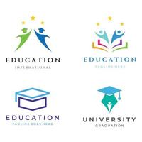 Creative student education logo template design with hat, book, pencil or pen sign.Inspired by graduating students.Logos for universities, colleges of education and schools. vector