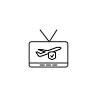 televisión, televisor, concepto de programa de televisión. signo vectorial dibujado en estilo plano. adecuado para sitios, artículos, libros, aplicaciones. trazo editable. icono de línea de seguro de viaje en la pantalla de televisión vector