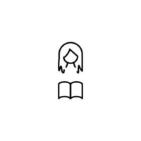 Profession, hobby, everyday life concept. Modern vector symbol suitable for shops, store, books, articles. Line icon of woman by opened book