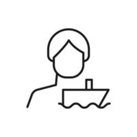 Hobby, business, profession of man. Modern vector outline symbol in flat style with black thin line. Monochrome icon of cargo ship by anonymous male