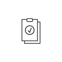 Document, office, contract and agreement concept. Monochrome vector sign drawn in flat style. Vector line icon of checkmark on clipboard