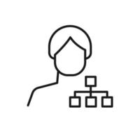 Hobby, business, profession of man. Modern vector outline symbol in flat style with black thin line. Monochrome icon of algorithm or mind map by anonymous male