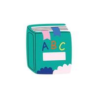 Preschool ABC book, learning to write. Textbook alphabet. Literature and education class. Time to school. Children's cute stationery subjects. Back to school, science, college, education, study vector