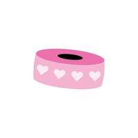 Sticky pink paper tape with hearts for notebook, diary. Bobbin, roll of adhesive tape. Time to school. Children's cute stationery subjects. Back to school, science, college, education, study vector