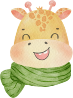 schattig giraffe jongen illustratie waterverf schattig dier winter draagt sjaal png