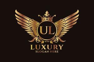 Luxury royal wing Letter UL crest Gold color Logo vector, Victory logo, crest logo, wing logo, vector logo template.
