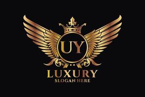 Luxury royal wing Letter UY crest Gold color Logo vector, Victory logo, crest logo, wing logo, vector logo template.