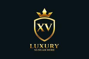 initial XV elegant luxury monogram logo or badge template with scrolls and royal crown - perfect for luxurious branding projects vector