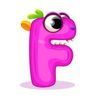 F, Cute Monster. English alphabet with funny monsters. Set of Monster funny cut aphabet with English letter. Colorful cartoon children Education, development of children detailed colorful Illustration vector