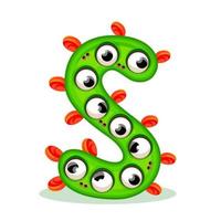 S, Cute Monster. English alphabet with funny monsters. Set of Monster funny cut aphabet with English letter. Colorful cartoon children Education, development of children detailed colorful Illustration vector