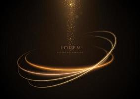 Abstract luxury golden circle glitter effect glowing on dark brown background with lighting effect sparkle. vector