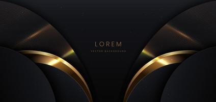 Abstact 3d luxury black curve with border golden curve lines elegant and lighting effect on black background. vector
