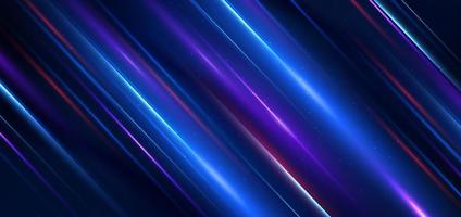 Abstract technology futuristic glowing blue and red  light lines with speed motion blur effect on dark blue background. vector