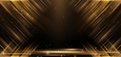 Abstract elegant 3d star gold with lighting effect diagonal scene sparkle on black background. vector