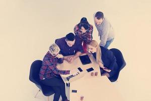 aerial view of business people group on meeting photo