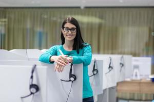 female call centre operator doing her job photo