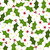 Hollies, stars and berries seamless repeat pattern vector