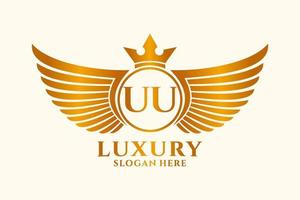 Luxury royal wing Letter UU crest Gold color Logo vector, Victory logo, crest logo, wing logo, vector logo template.