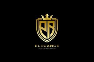 initial PR elegant luxury monogram logo or badge template with scrolls and royal crown - perfect for luxurious branding projects vector