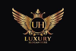 Luxury royal wing Letter UH crest Gold color Logo vector, Victory logo, crest logo, wing logo, vector logo template.