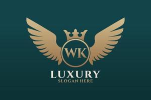 Luxury royal wing Letter WK crest Gold color Logo vector, Victory logo, crest logo, wing logo, vector logo template.