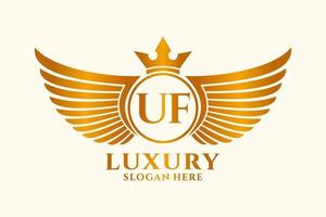 Luxury royal wing Letter UF crest Gold color Logo vector, Victory logo, crest logo, wing logo, vector logo template.