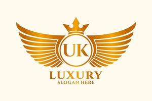Luxury royal wing Letter UK crest Gold color Logo vector, Victory logo, crest logo, wing logo, vector logo template.