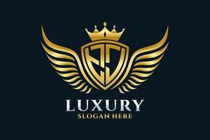 Luxury royal wing Letter TJ crest Gold color Logo vector, Victory logo, crest logo, wing logo, vector logo template.