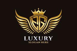 Luxury royal wing Letter TG crest Gold color Logo vector, Victory logo, crest logo, wing logo, vector logo template.