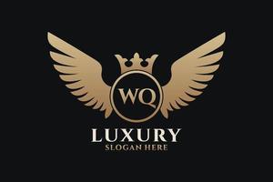 Luxury royal wing Letter WQ crest Gold color Logo vector, Victory logo, crest logo, wing logo, vector logo template.