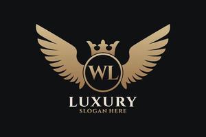 Luxury royal wing Letter WL crest Gold color Logo vector, Victory logo, crest logo, wing logo, vector logo template.