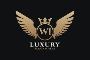 Luxury royal wing Letter WI crest Gold color Logo vector, Victory logo, crest logo, wing logo, vector logo template.
